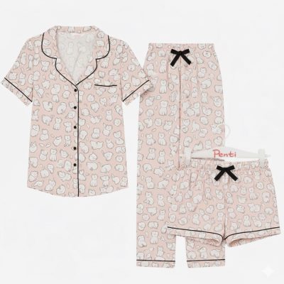 ست بلوز شورتک و شلوار راحتی پنتی ترکیه اورجینال