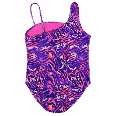 Girls' Breaking Waves Swimsuit, Neon Tiger Design